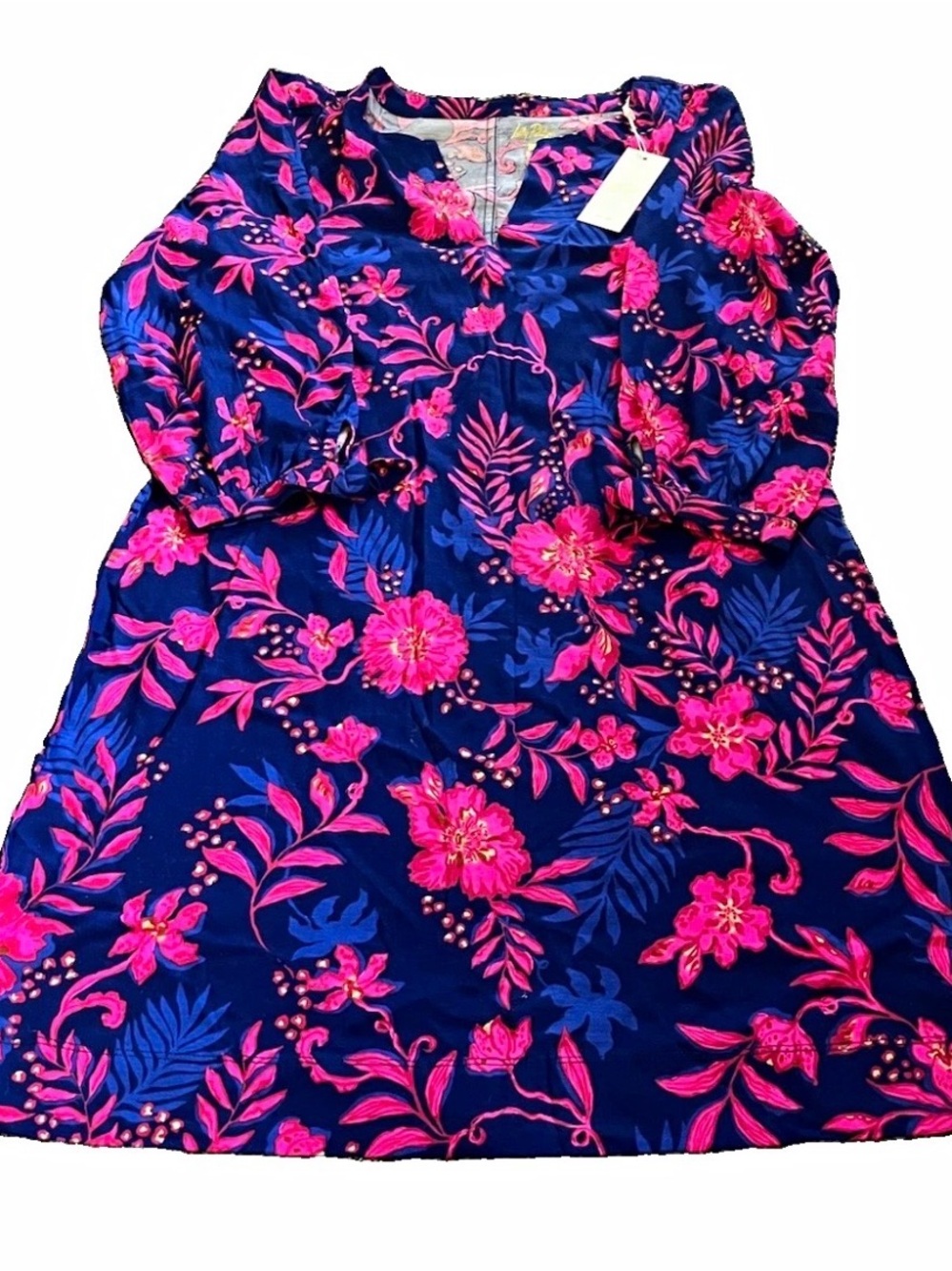 Lilly Pulitzer Cath 3/4 Sleeve Dress Size L in Blue Med Never Ending Summer NWT